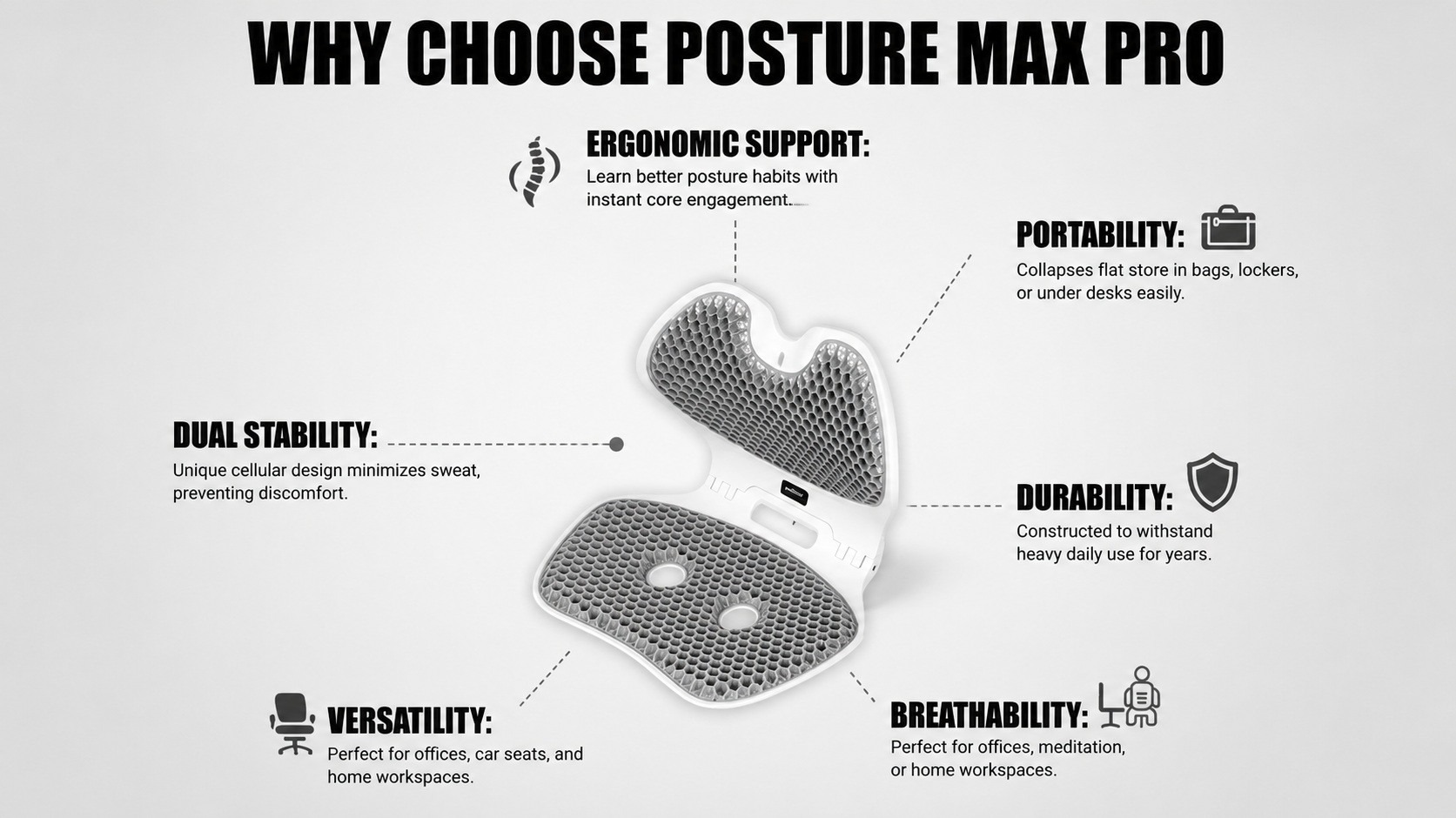 Posture Max Pro installed on an office chair in a home workspace
